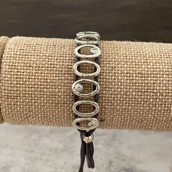 Silpada Sweet Deal Sterling Silver CZ Sliding Cord Bracelet B2418 Adjustable - Picture 2 of 7